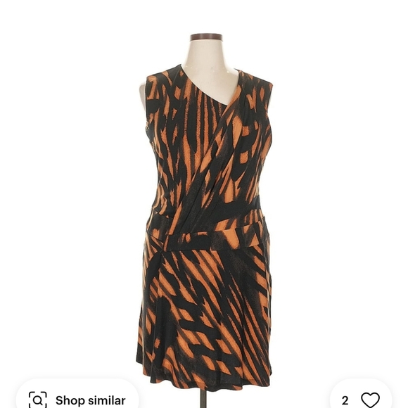 Calvin Klein Collection Asymmetrical Black and Orange Dress - Picture 1 of 5